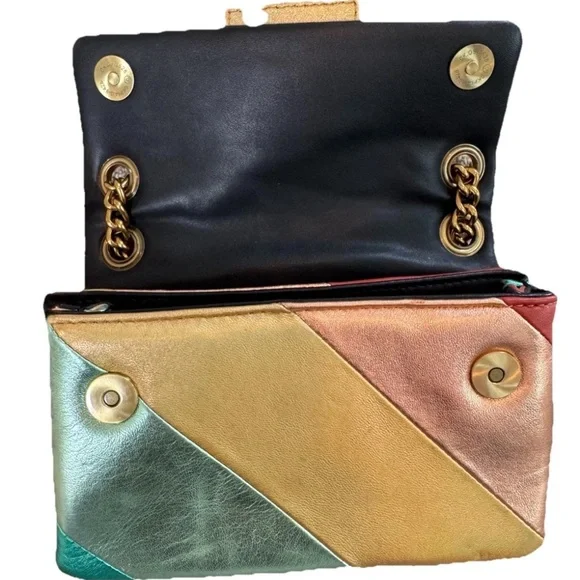 Kurt Geiger London Mini Striped Kensington S Leather Bag With Gold Chain - Picture 7 of 8